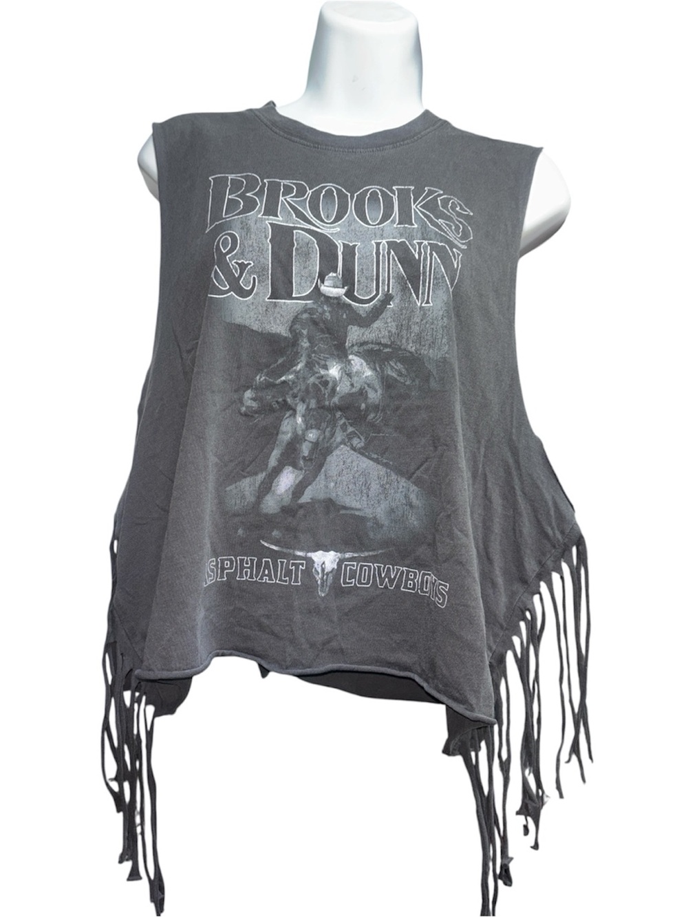 Brooks & Dunn Asphalt Cowboys Tank Top Size 1X Charcoal Sleeveless Fringe Top